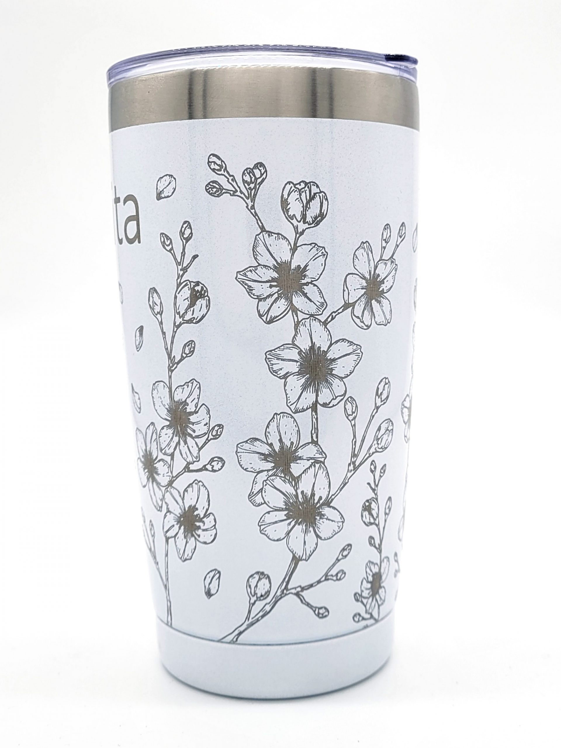 Floral Name Personalized Insulated Tumbler With Lid & Straw