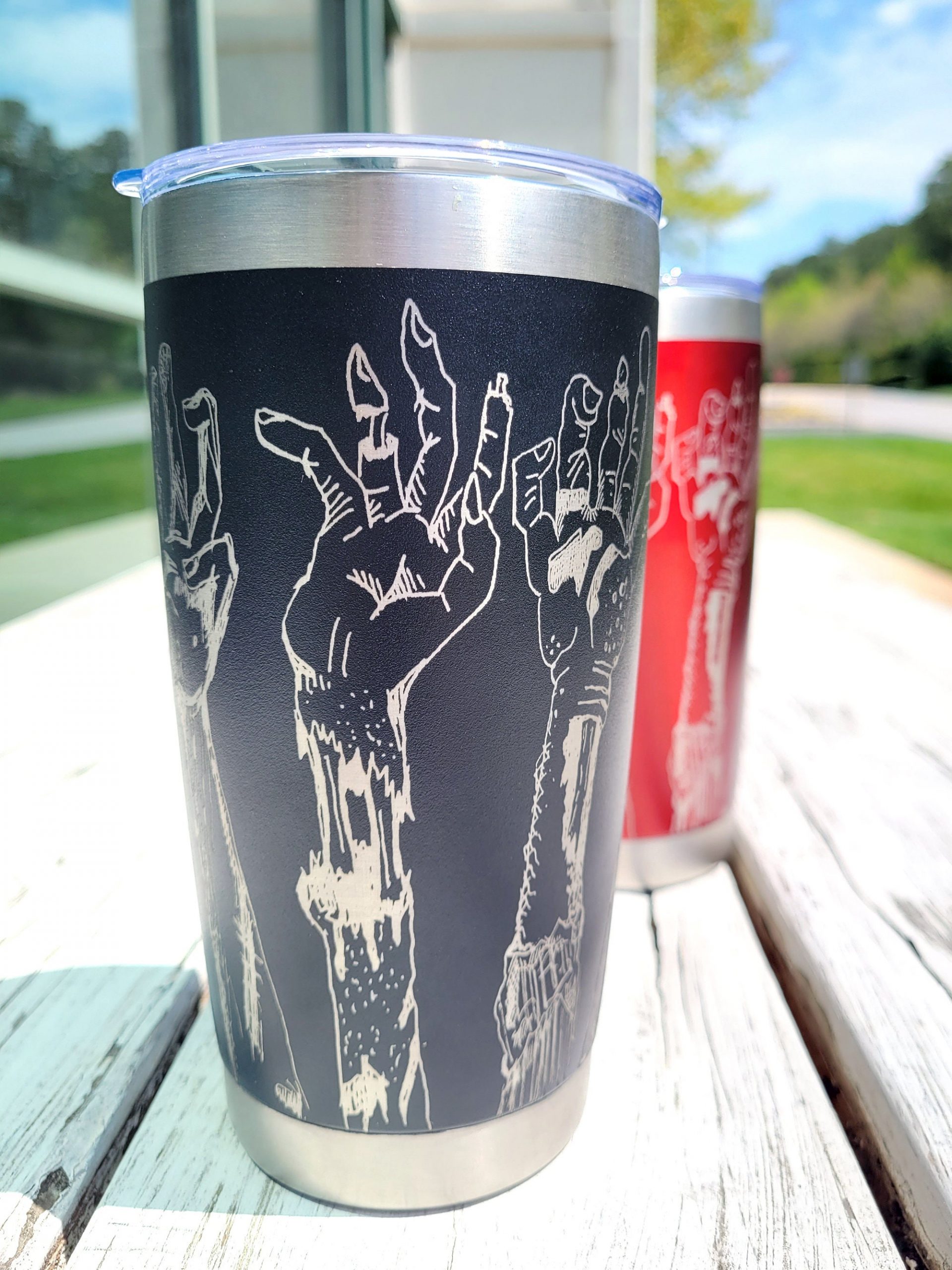 Zombie Hand Custom Engraved Tumbler w/straw & lid- 20oz Stainless