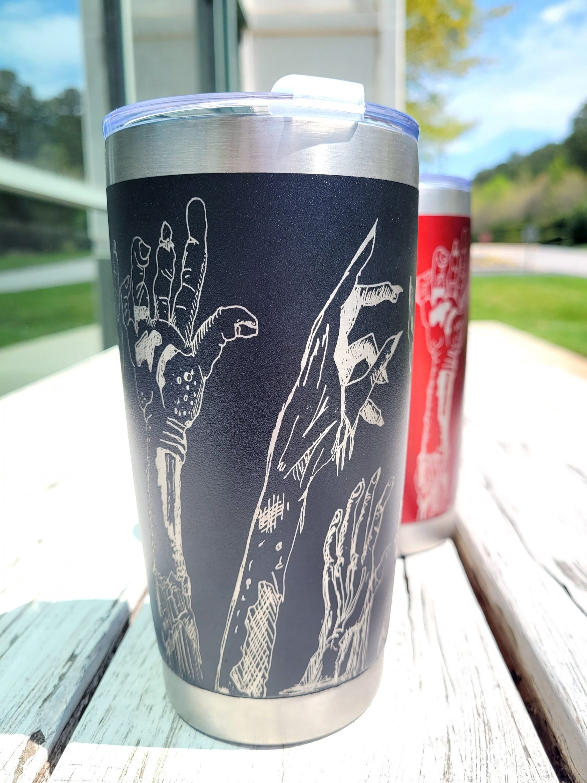 Zombie Hand Custom Engraved Tumbler w/straw & lid- 20oz Stainless